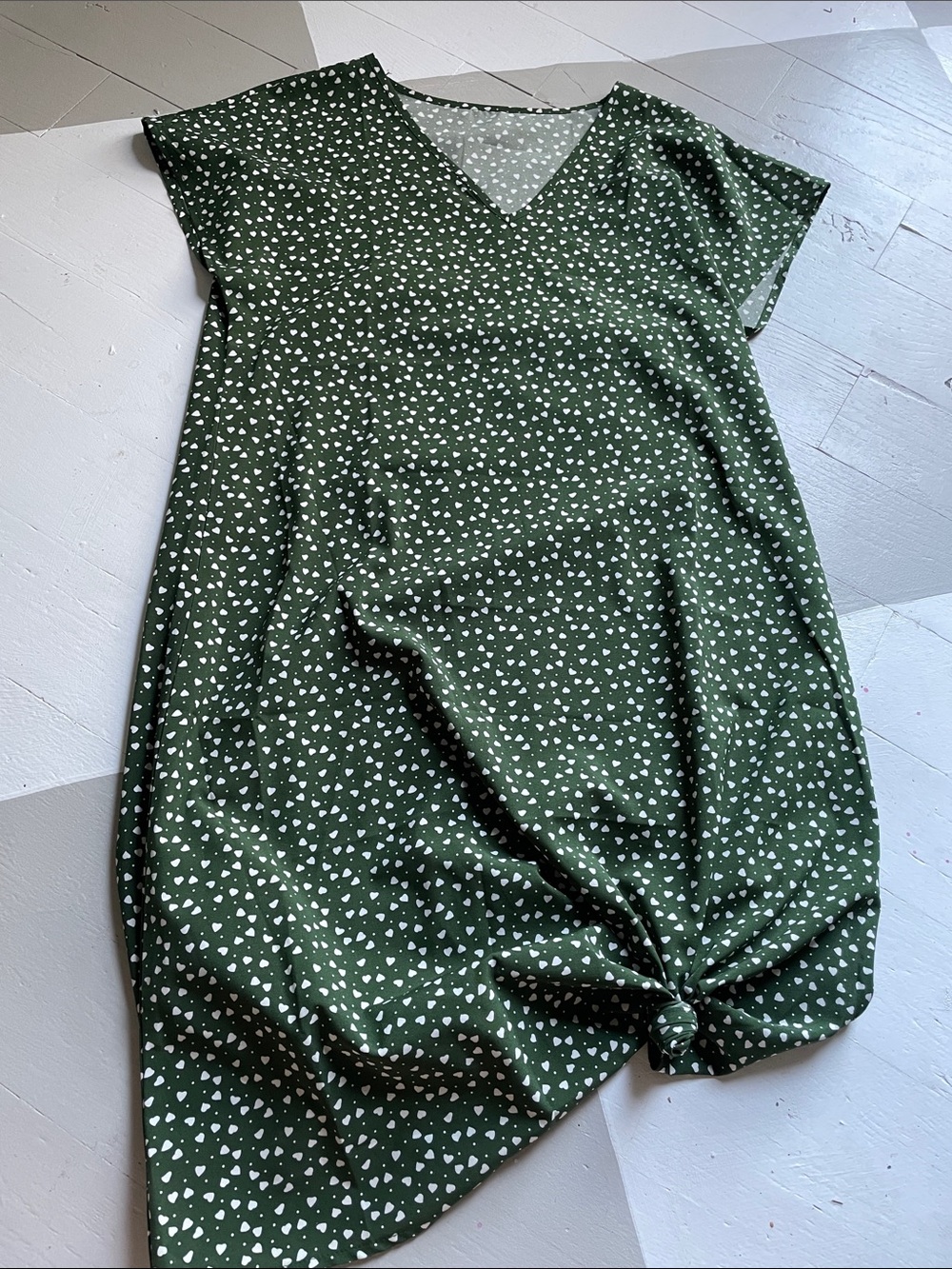 Forest Green Dress with White Heart Print